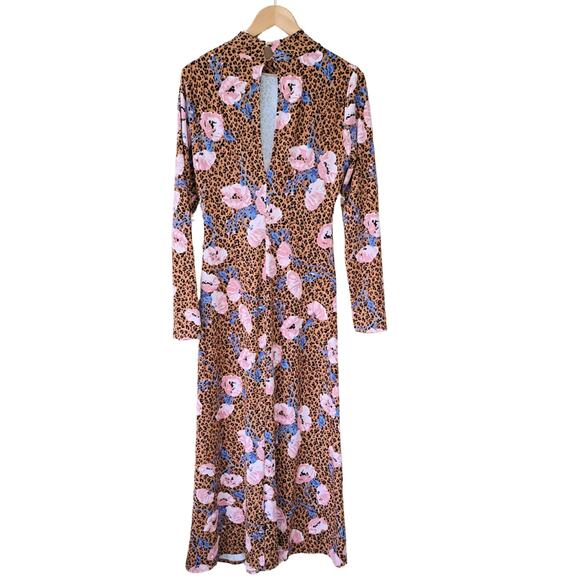 Free People Retro Romance Leopard Floral Maxi Dress Size Medium  Long Sleeve - Picture 13 of 13